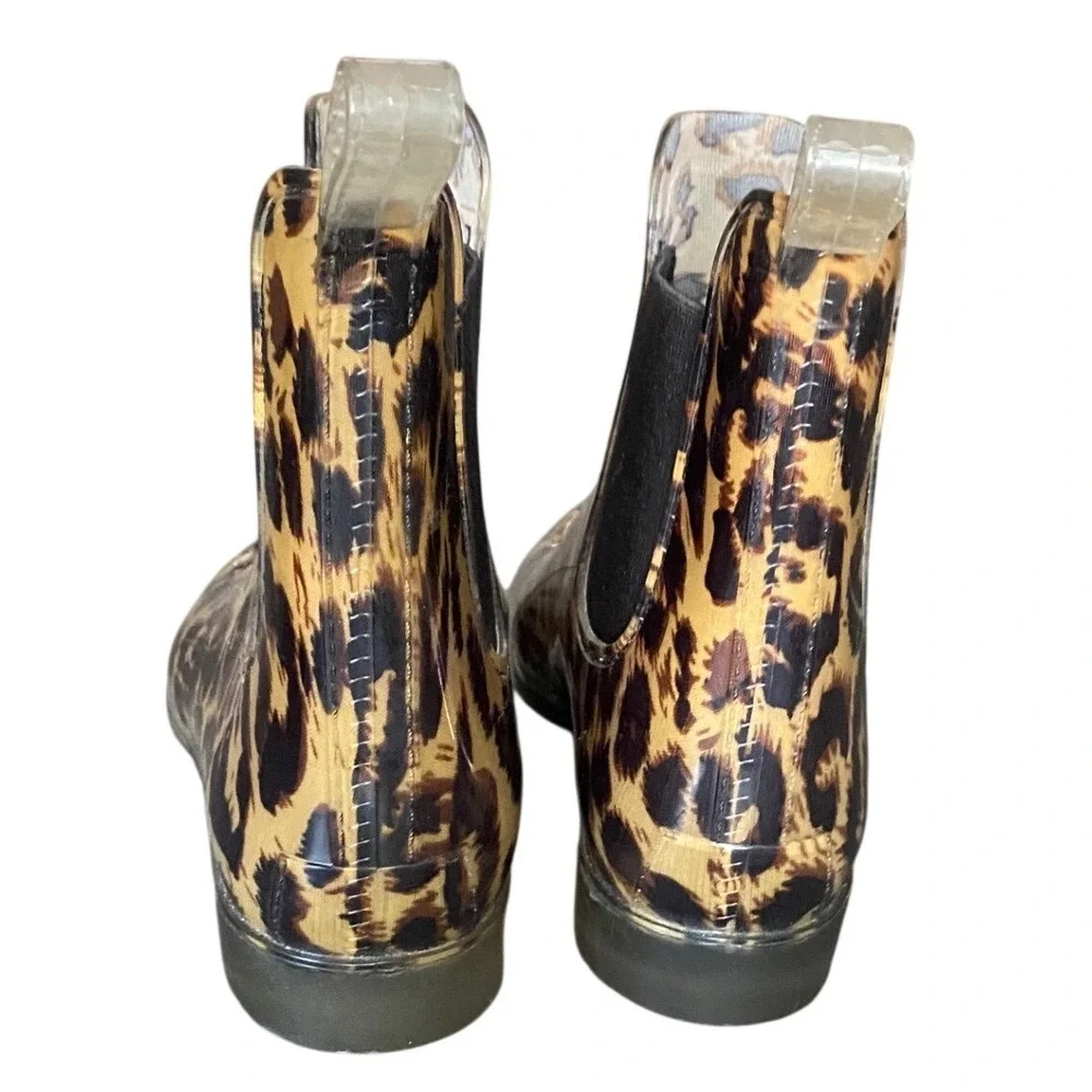 J.Crew Leopard Print Womens 8 Chelsea Ankle Rain Booties‎ Animal Print Glossy